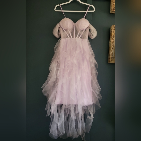 NWT Rare IEENA Sheer Strapless Boned Corset Bustier Ruffled Tulle Dress 2 Lilac - Picture 1 of 14